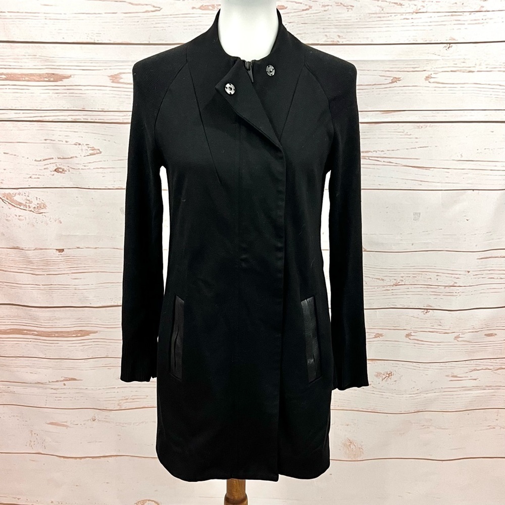 Cabi Black Tailor Ponte Knit Full Zip Sweater Jacket Trench Coat